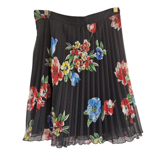 Be Blumarine Women's Black Floral Print Chiffon Pleated Mini Skirt Size 8